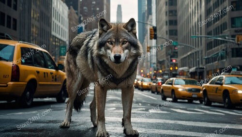 A Lone Wolf Stands Proud Amid Wall Street's Bustling Streets