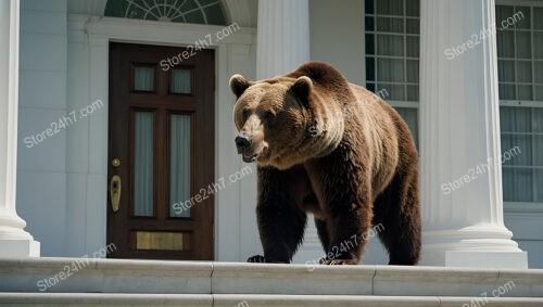 A powerful bear stands guard at the White House entrance