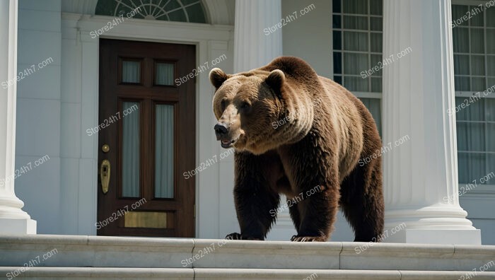 A powerful bear stands guard at the White House entrance