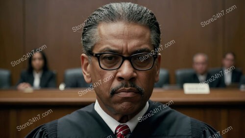 A Stern Judge's Steadfast Gaze in American Courtroom Scene