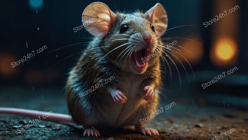 A terrified mouse lets out a piercing scream in darkness