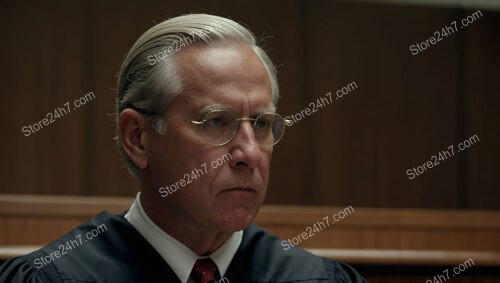 American Judge's Intense Gaze Captures Courtroom's Solemn Atmosphere