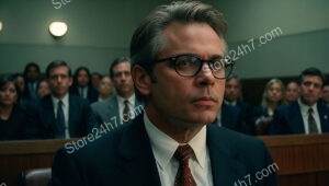 American Lawyer in Courtroom Engaged in Intense Legal Proceedings