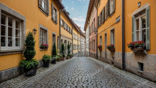 Bavarian Alleyway with Vibrant Facades and Cobblestones