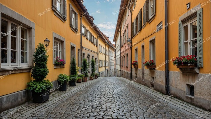 Bavarian Alleyway with Vibrant Facades and Cobblestones