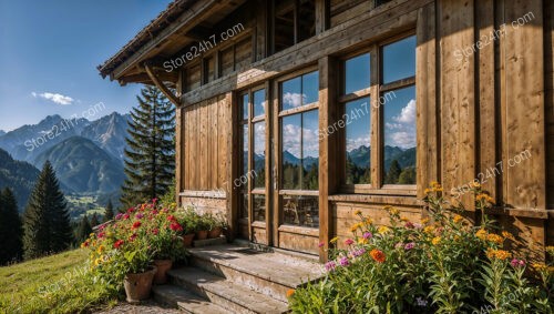 Bavarian Alps Wooden Chalet Overlooking Lake and Mountains