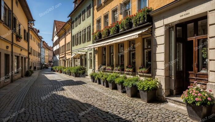 Bavarian Street with Colorful Townhouses and Flowers