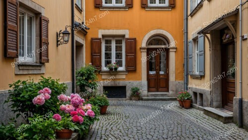 Beautiful Alleyway with Vibrant Flowers and Cozy Atmosphere