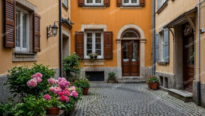 Beautiful Alleyway with Vibrant Flowers and Cozy Atmosphere