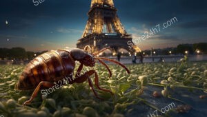 Bedbugs Invade Paris: Nighttime Scene Near Eiffel Tower