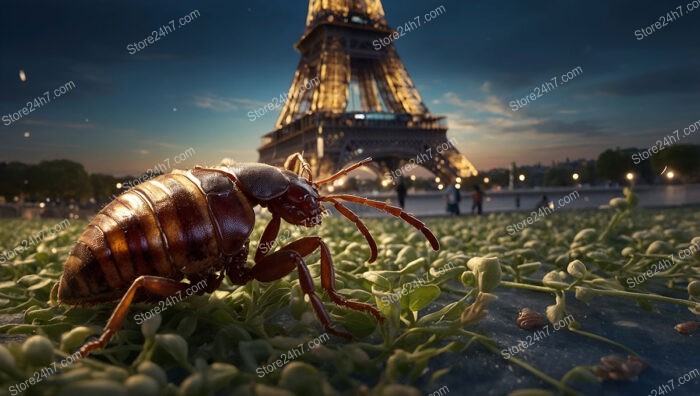 Bedbugs Invade Paris: Nighttime Scene Near Eiffel Tower