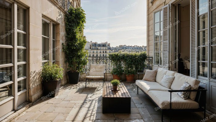 Captivating French Terrace Overlooking the City Skyline