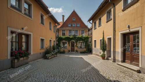 Charming Bavarian Courtyard with Ivy-Clad House and Flowers