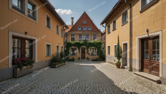 Charming Bavarian Courtyard with Ivy-Clad House and Flowers