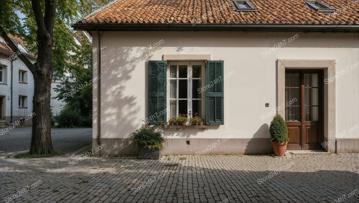 Charming Bavarian Home with Green Shutters and Potted Plants