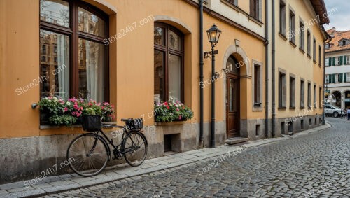 Charming Bavarian Street Corner with Bicycle and Flowers