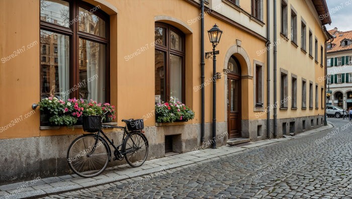 Charming Bavarian Street Corner with Bicycle and Flowers