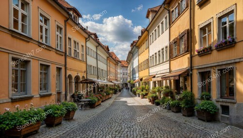 Charming Bavarian Street with Colorful Facades and Flowers