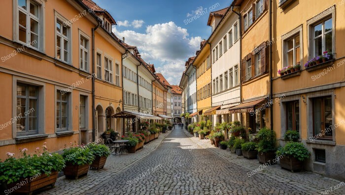 Charming Bavarian Street with Colorful Facades and Flowers