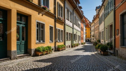 Charming Bavarian Street with Colorful Facades and Planters