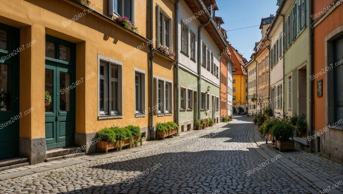 Charming Bavarian Street with Colorful Facades and Planters