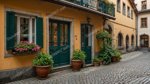 Charming Bavarian Street with Colorful Shutters and Flowers