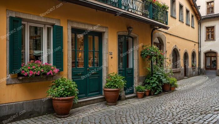 Charming Bavarian Street with Colorful Shutters and Flowers