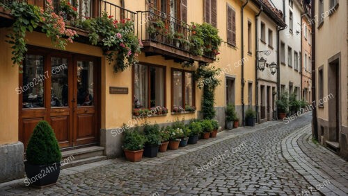 Charming Bavarian Street with Flower-Adorned Buildings