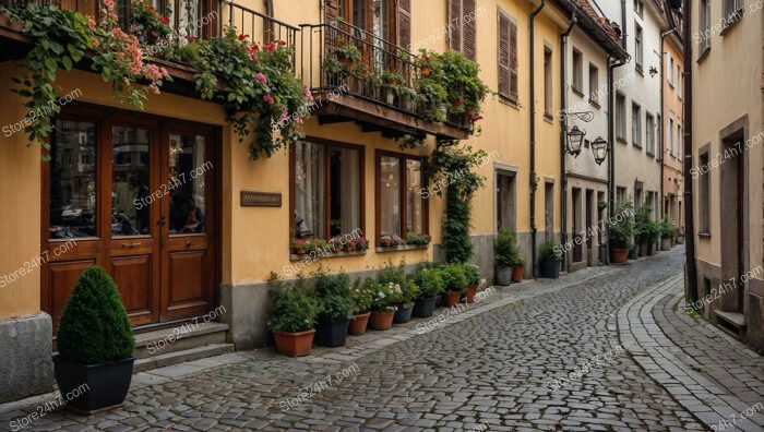 Charming Bavarian Street with Flower-Adorned Buildings