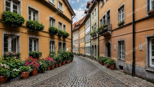 Charming Bavarian Street with Flower-Filled Window Boxes