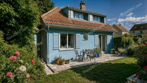 Charming Blue Cottage with a Cozy Garden Near Paris