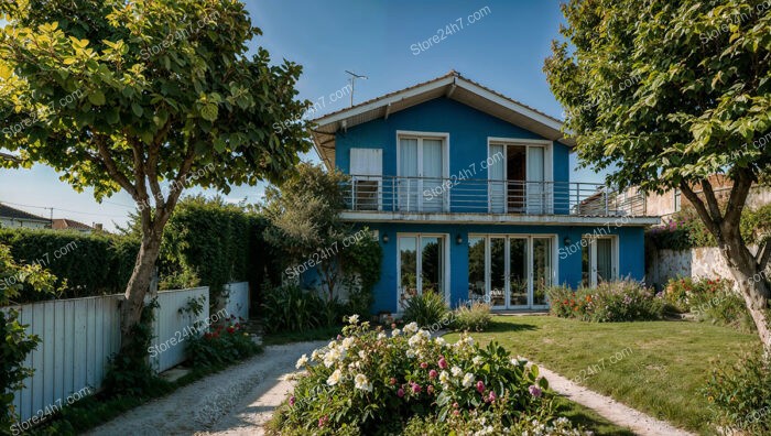 Charming Blue Suburban House Near Paris with Lush Garden