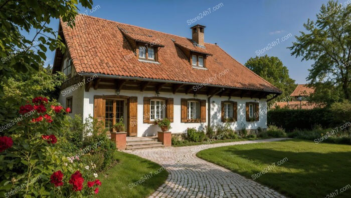 Charming Cottage with Red-Tiled Roof and Vibrant Garden