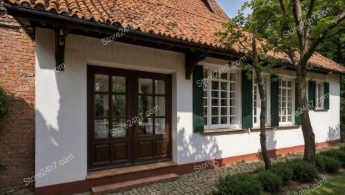 Charming Cottage with Wooden Shutters and Greenery