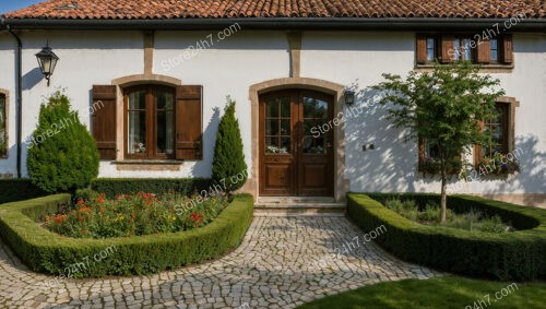 Charming Country Home with Greenery and Stone Pathway