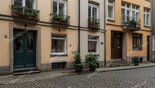 Charming Eastern German Street with Plants and Balconies