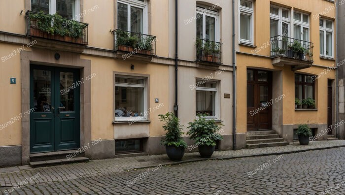 Charming Eastern German Street with Plants and Balconies