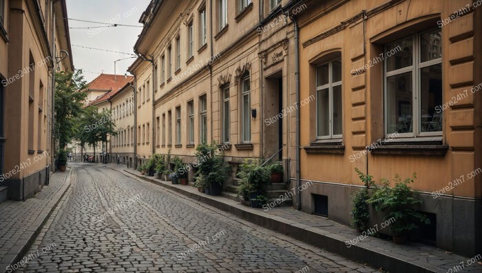 Charming Eastern German Street with Traditional Stucco Buildings