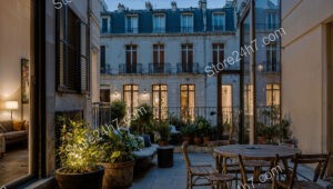 Charming Evening Terrace with Cozy Lighting in French Apartment