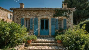 Charming French Countryside Cottage with Blue Shutters and Ivy