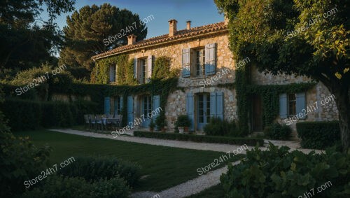 Charming French Stone House with Ivy-Covered Walls and Shutters