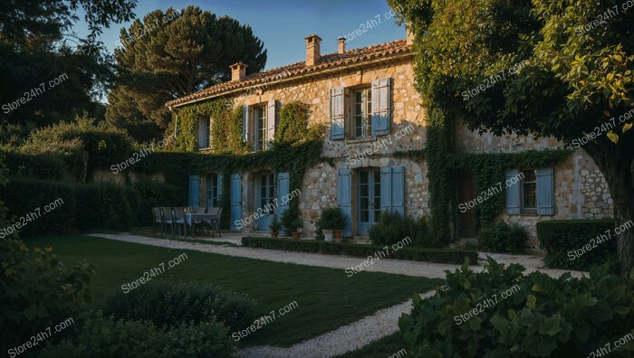 Charming French Stone House with Ivy-Covered Walls and Shutters