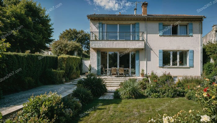 Charming French Suburban Home with Lush Garden and Balcony