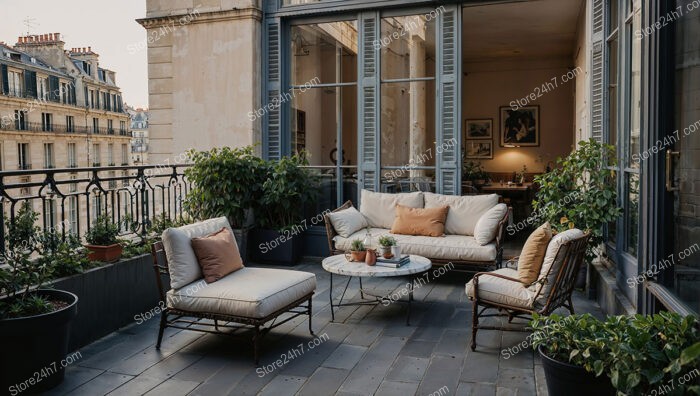 Charming French Terrace with Comfortable Seating and Greenery