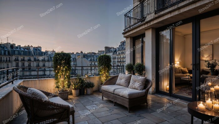 Charming French Terrace with Evening Ambiance and Greenery