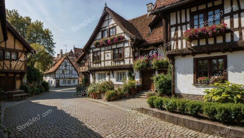 Charming German Half-Timbered House with Flower-Decked Windows