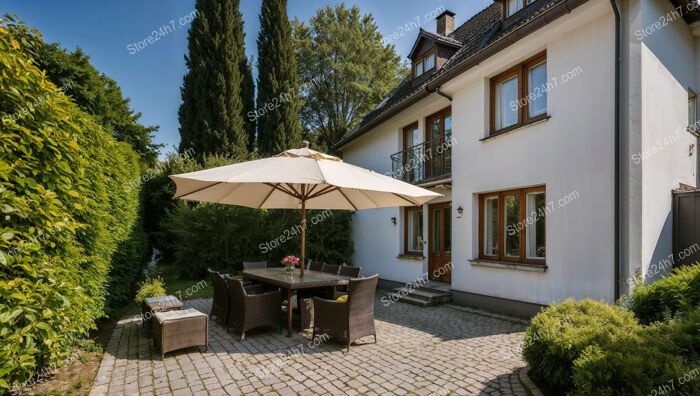 Charming German Home with Outdoor Dining Area and Greenery