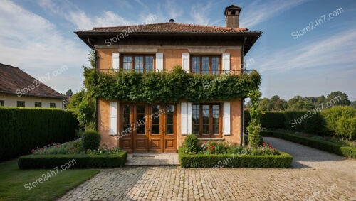 Charming German House with Greenery and Stone Pathway