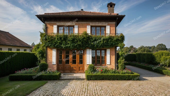 Charming German House with Greenery and Stone Pathway