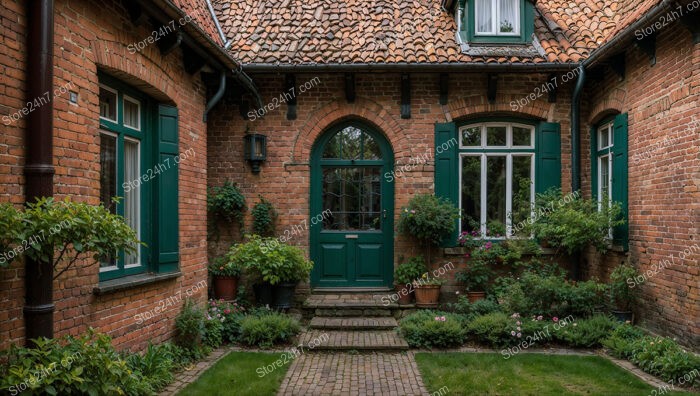 Charming Gothic Cottage with Lush Greenery and Cozy Porch